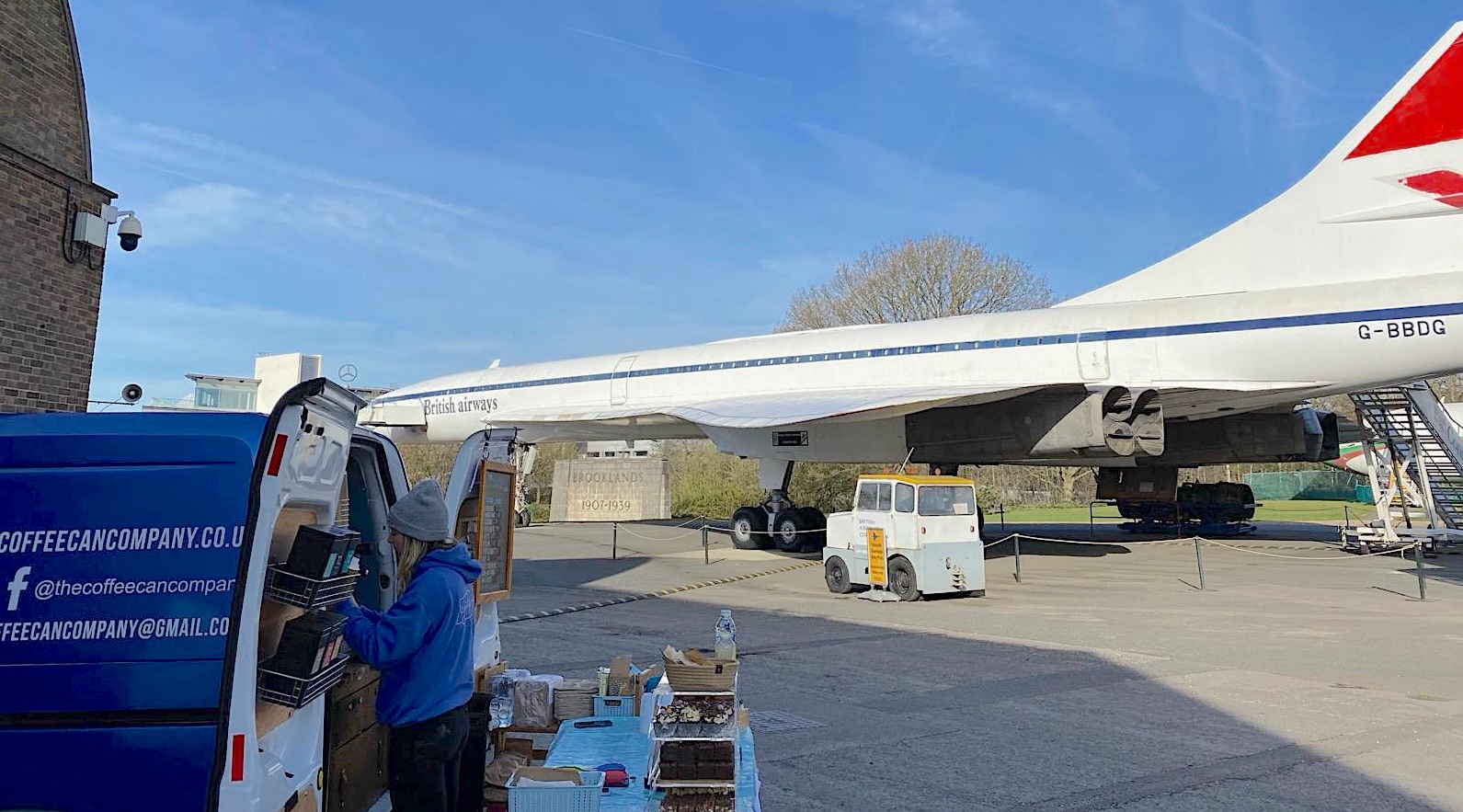 One of the more unusual locations she's served at; virtually under the wing of Concorde